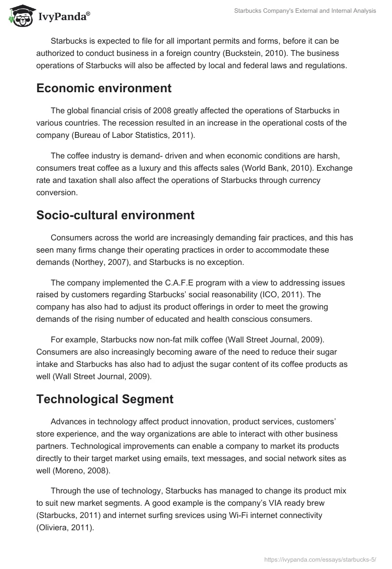 External and Internal Analysis of Starbucks: Case Study. Page 3