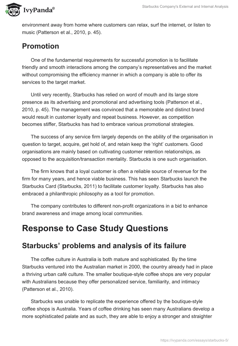 External and Internal Analysis of Starbucks: Case Study. Page 5