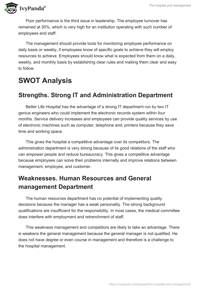 The Hospital and Management. Page 2