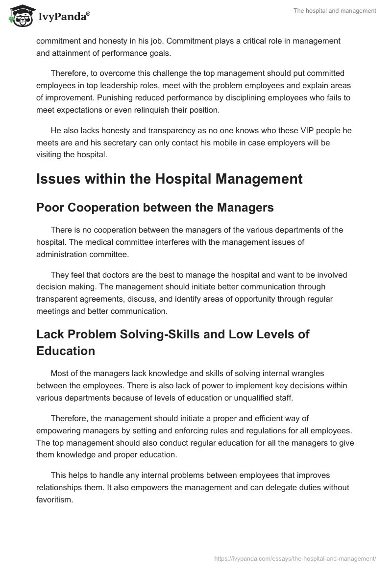 The Hospital and Management. Page 4