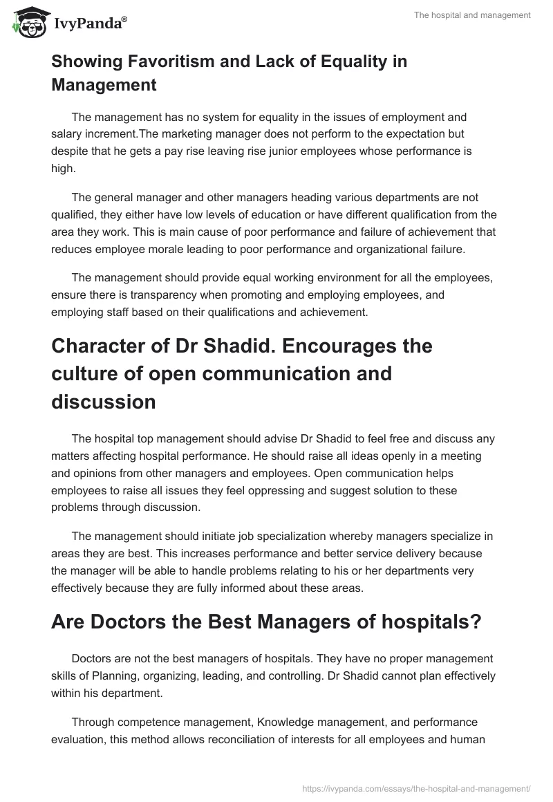 The Hospital and Management. Page 5