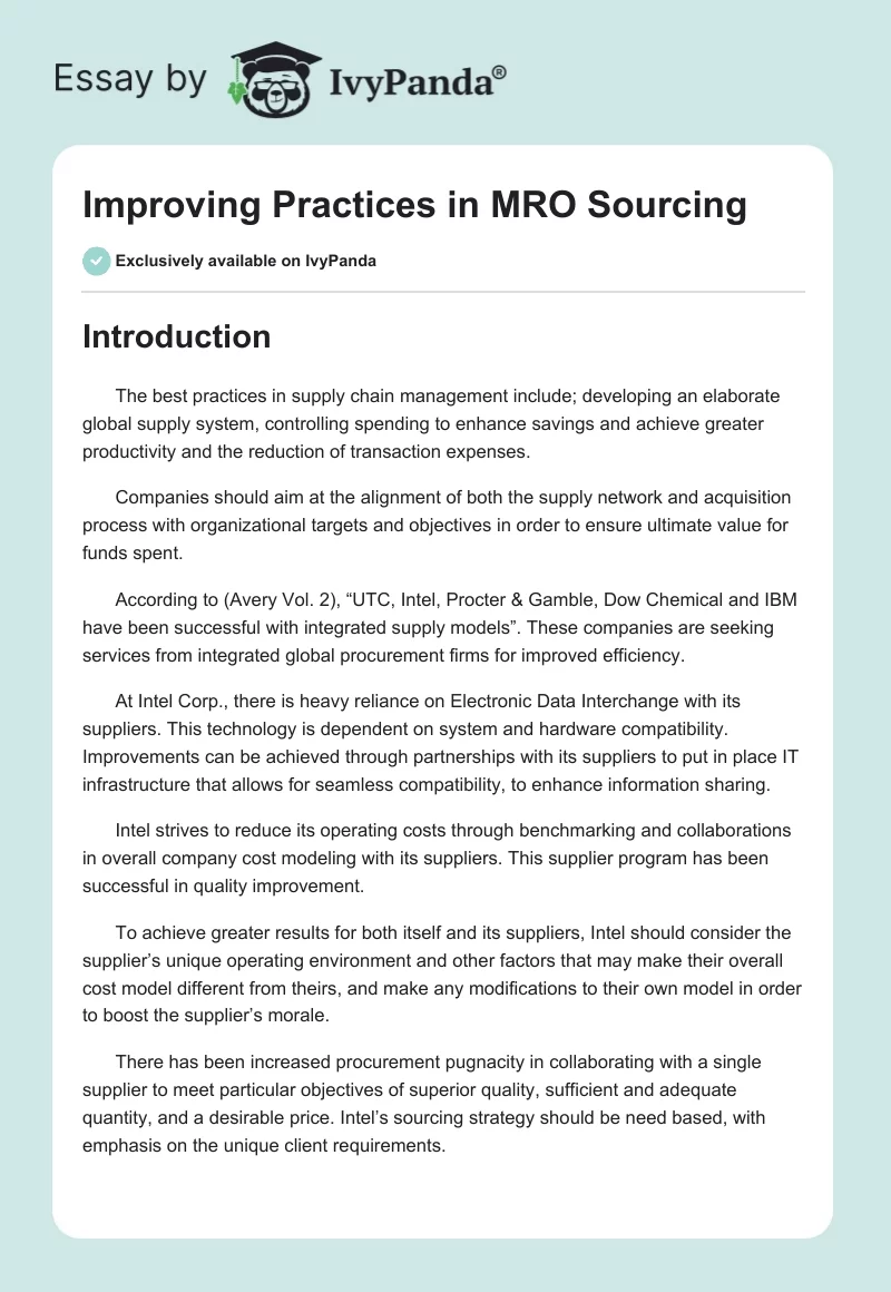Improving Practices in MRO Sourcing. Page 1