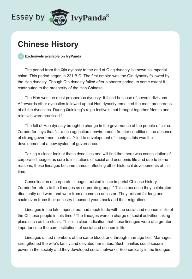 Chinese History. Page 1
