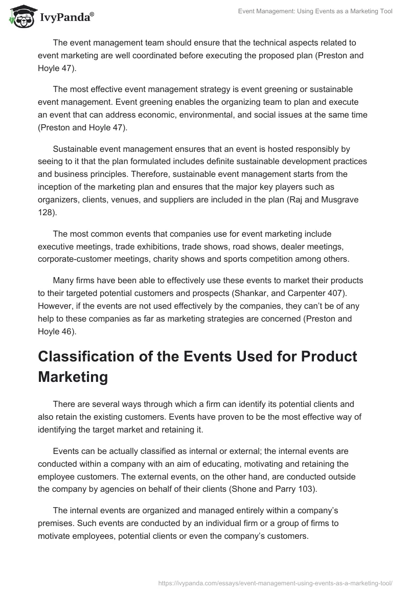 Event Management: Using Events as a Marketing Tool. Page 2