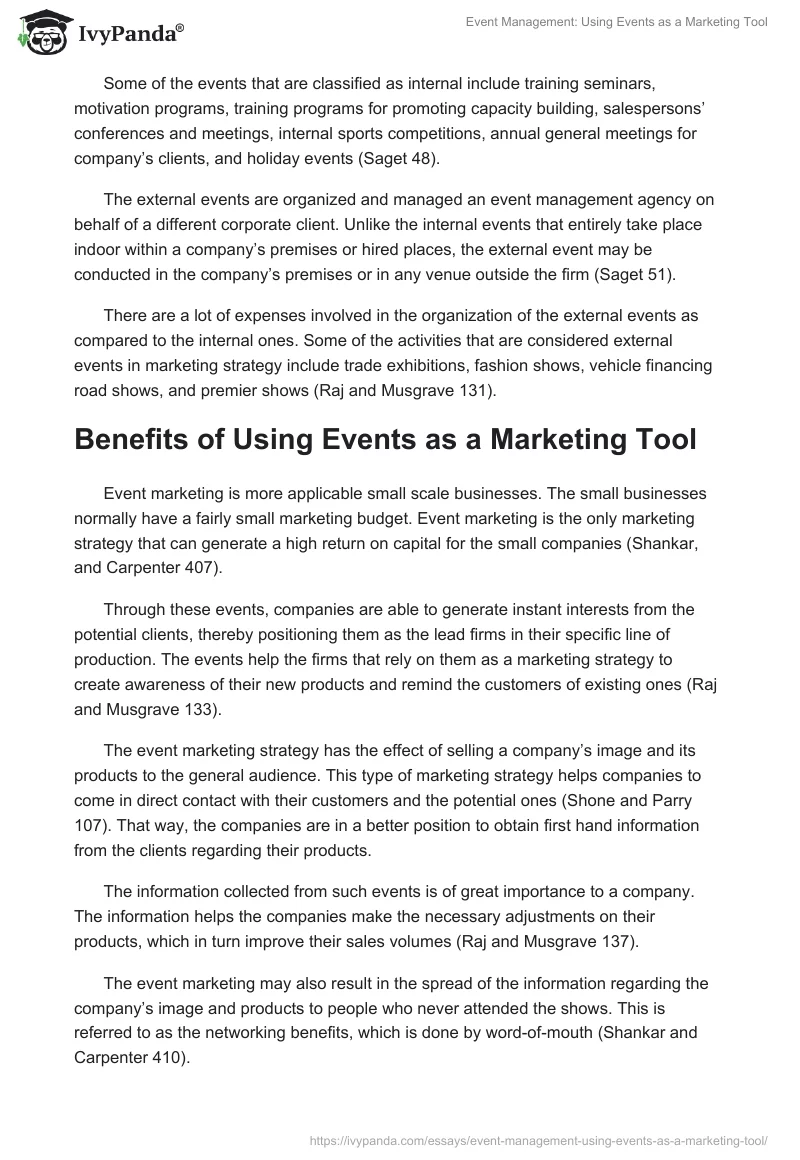 Event Management: Using Events as a Marketing Tool. Page 3