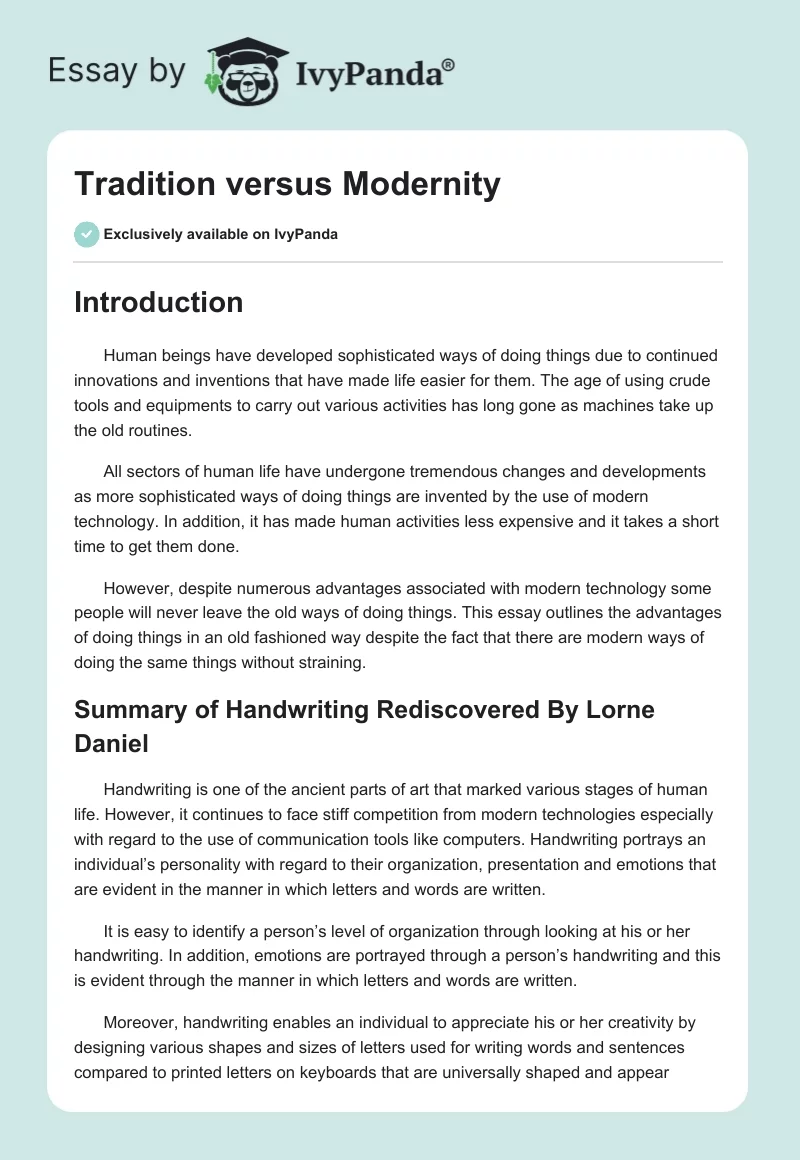 Tradition versus Modernity. Page 1
