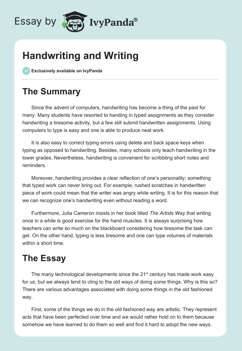 Handwriting and Writing. Page 1