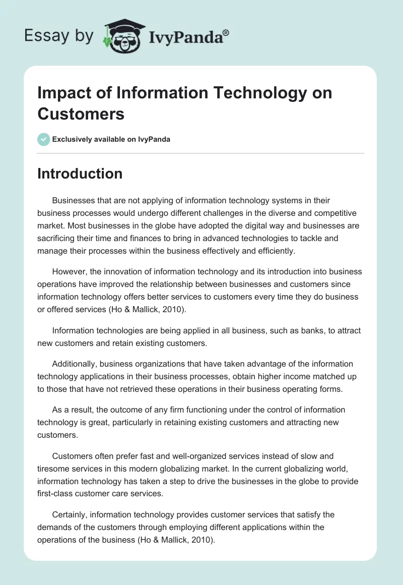 Impact of Information Technology on Customers. Page 1