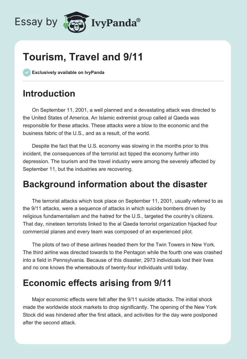Tourism, Travel and 9/11. Page 1