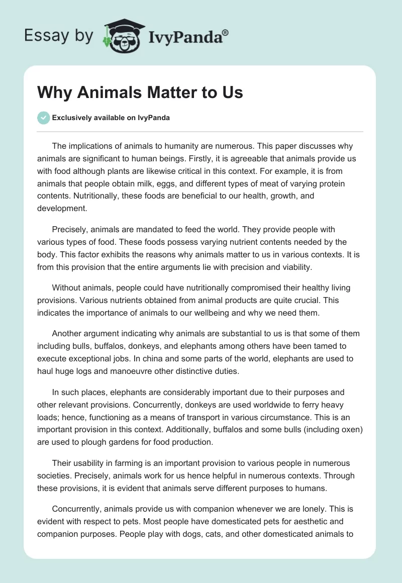 Why Animals Matter to Us. Page 1