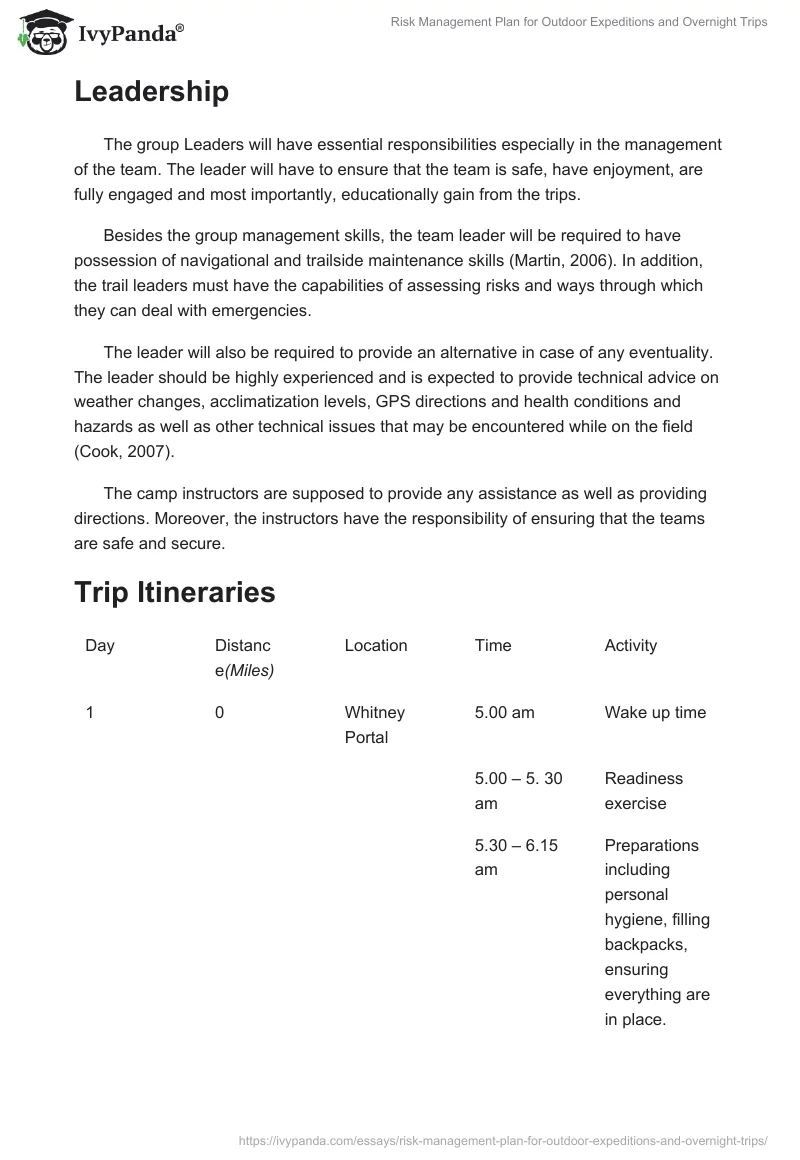Risk Management Plan for Outdoor Expeditions and Overnight Trips. Page 2