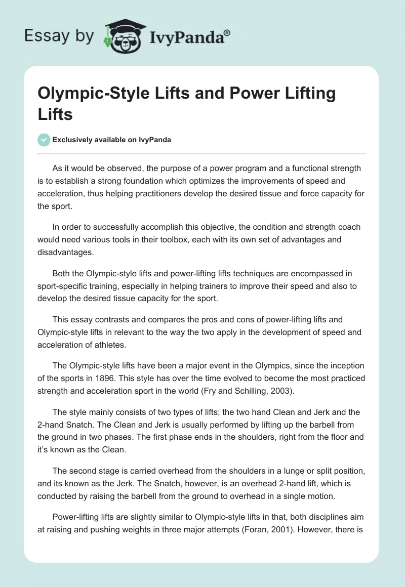 Olympic-Style Lifts and Power Lifting Lifts. Page 1