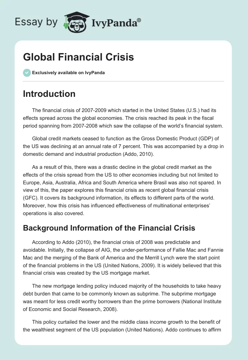 Global Financial Crisis. Page 1