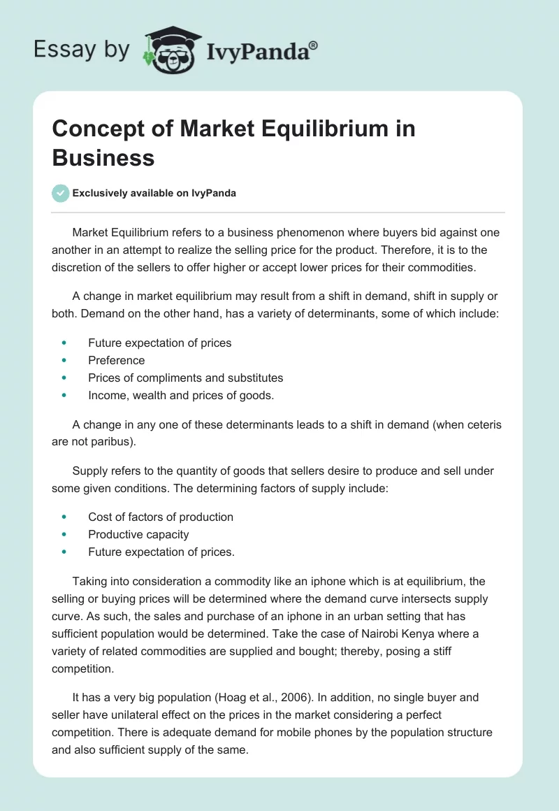 Concept of Market Equilibrium in Business. Page 1