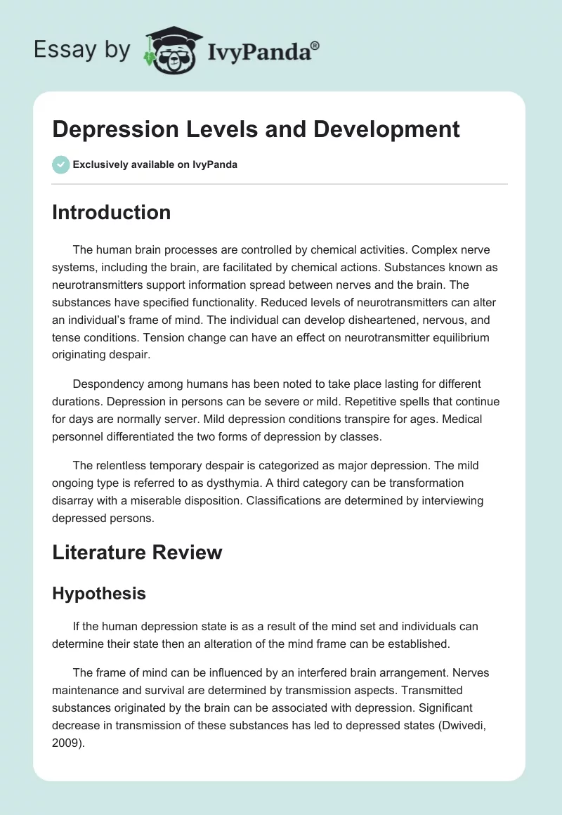 Depression Levels and Development. Page 1