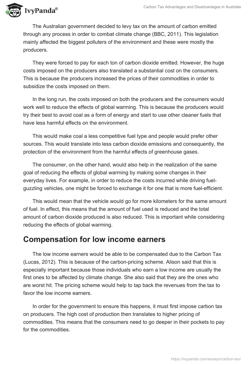 Carbon Tax Advantages and Disadvantages in Australia. Page 2