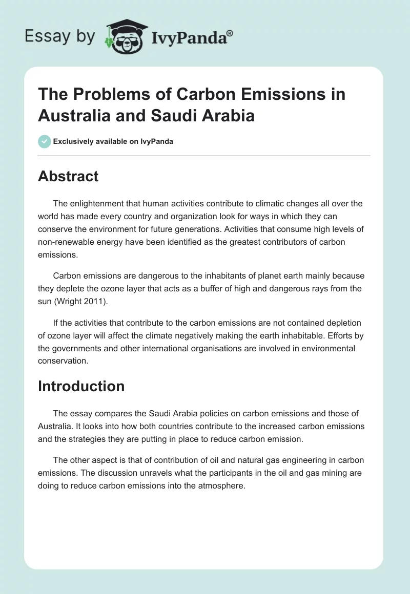 The Problems of Carbon Emissions in Australia and Saudi Arabia. Page 1