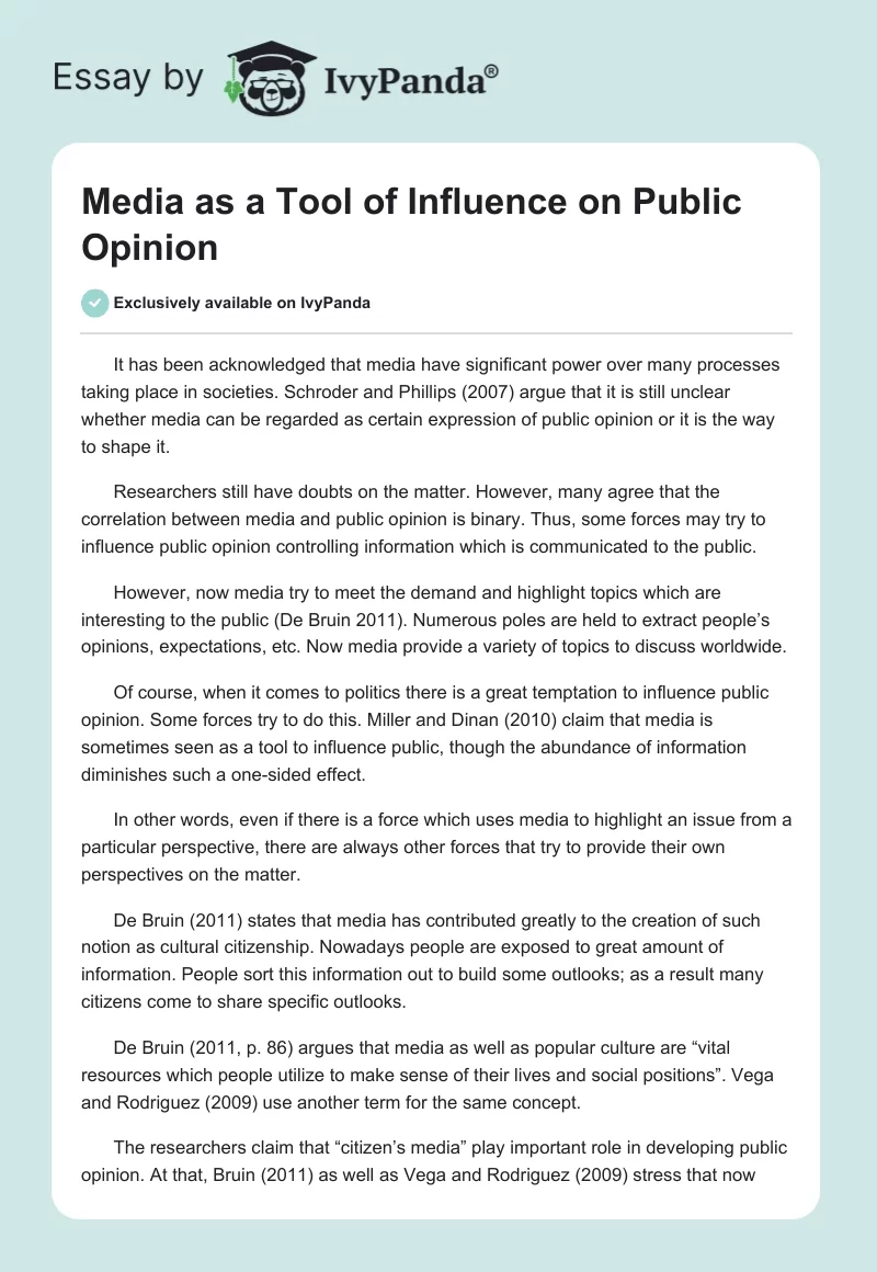 Media as a Tool of Influence on Public Opinion. Page 1