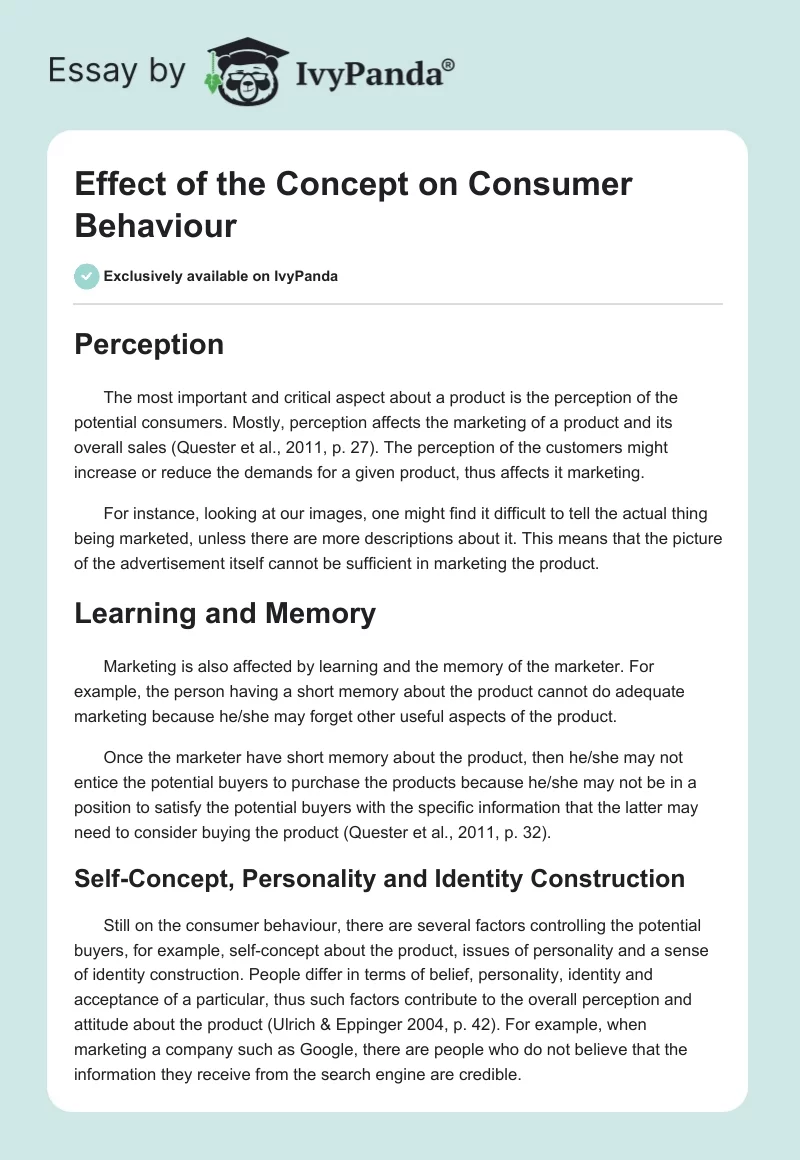 Effect of the Concept on Consumer Behaviour. Page 1