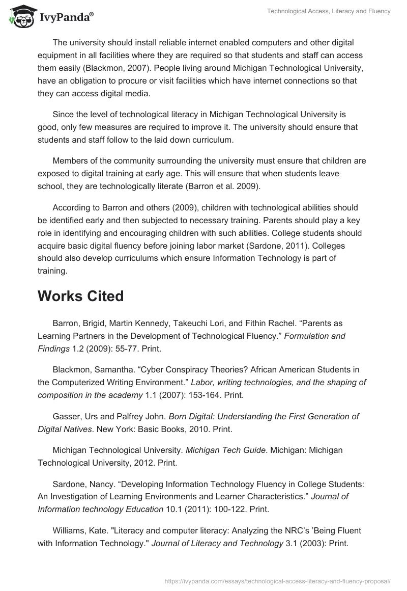 Technological Access, Literacy and Fluency. Page 3