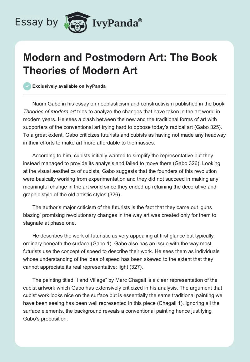 Modern and Postmodern Art: The Book Theories of Modern Art. Page 1