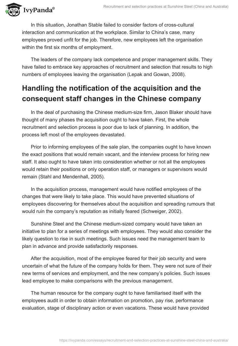 Recruitment and selection practices at Sunshine Steel (China and Australia). Page 2