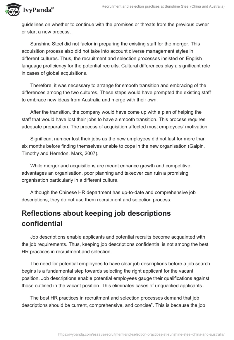 Recruitment and selection practices at Sunshine Steel (China and Australia). Page 3
