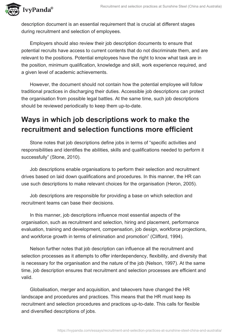 Recruitment and selection practices at Sunshine Steel (China and Australia). Page 4