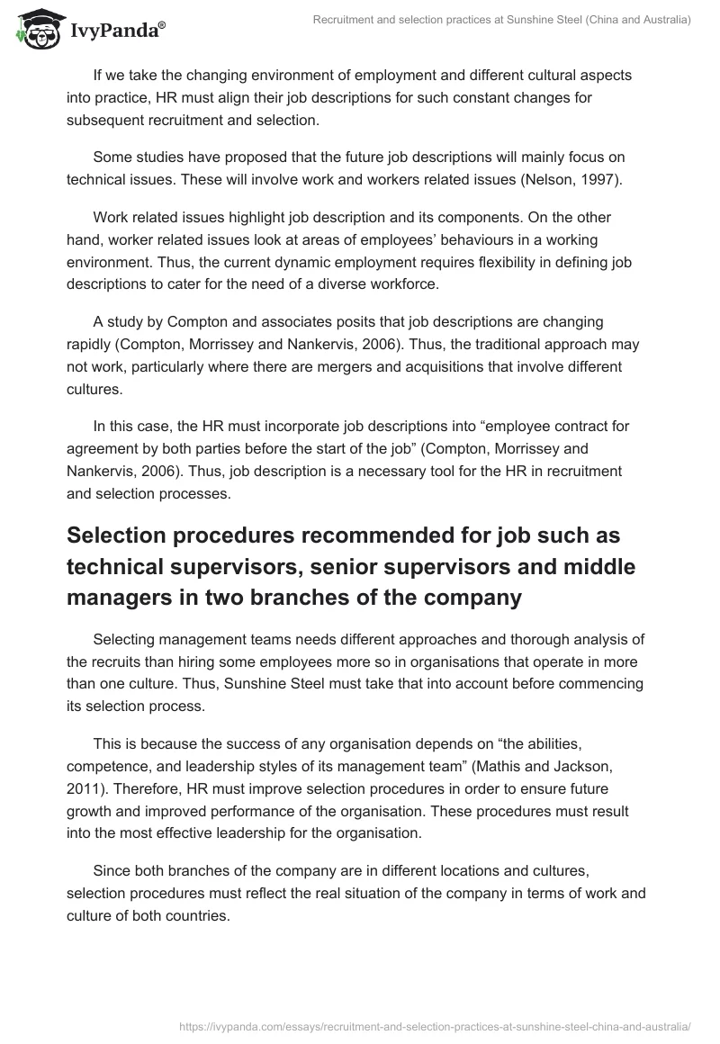 Recruitment and selection practices at Sunshine Steel (China and Australia). Page 5
