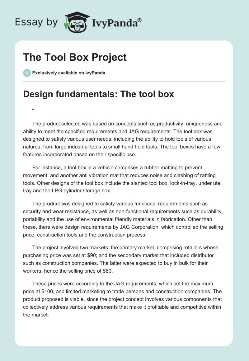 The Tool Box Project. Page 1