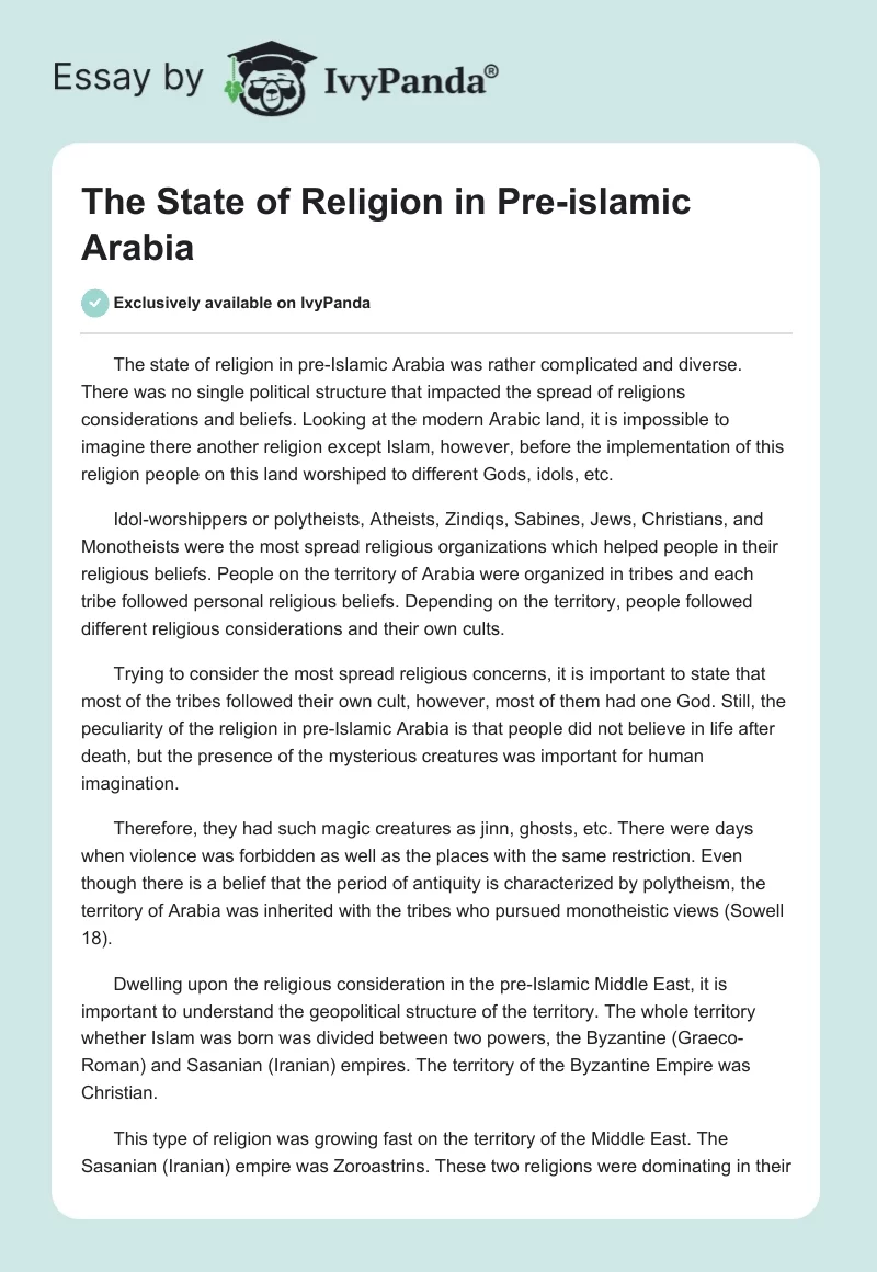 The State of Religion in Pre-islamic Arabia. Page 1