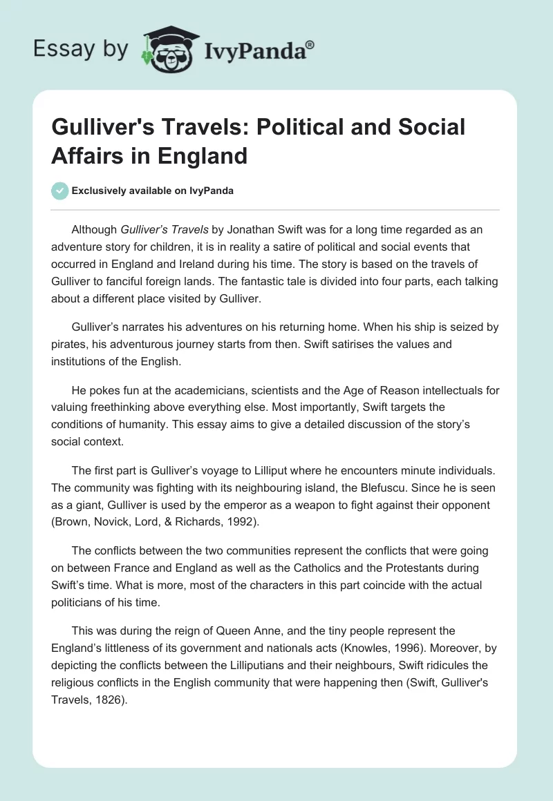 Gulliver's Travels: Political and Social Affairs in England. Page 1