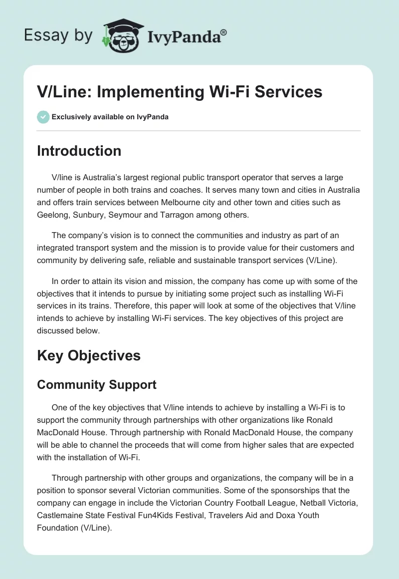 V/Line: Implementing Wi-Fi Services. Page 1