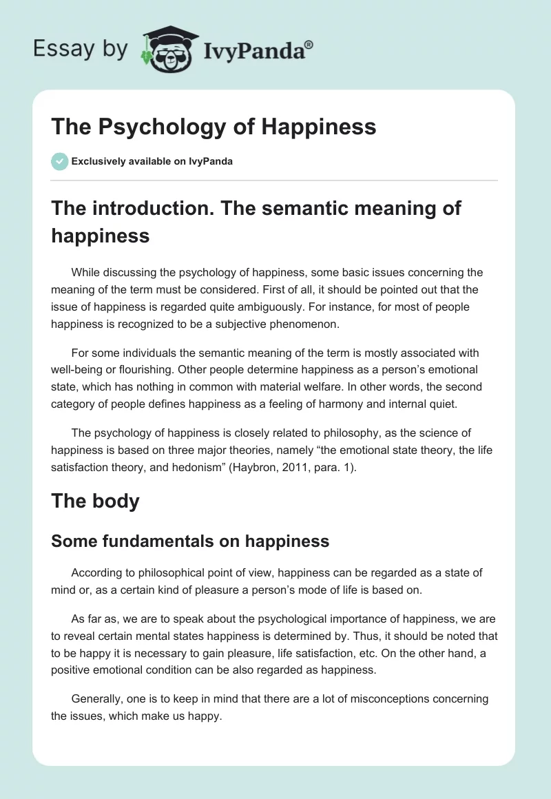 The Psychology of Happiness. Page 1