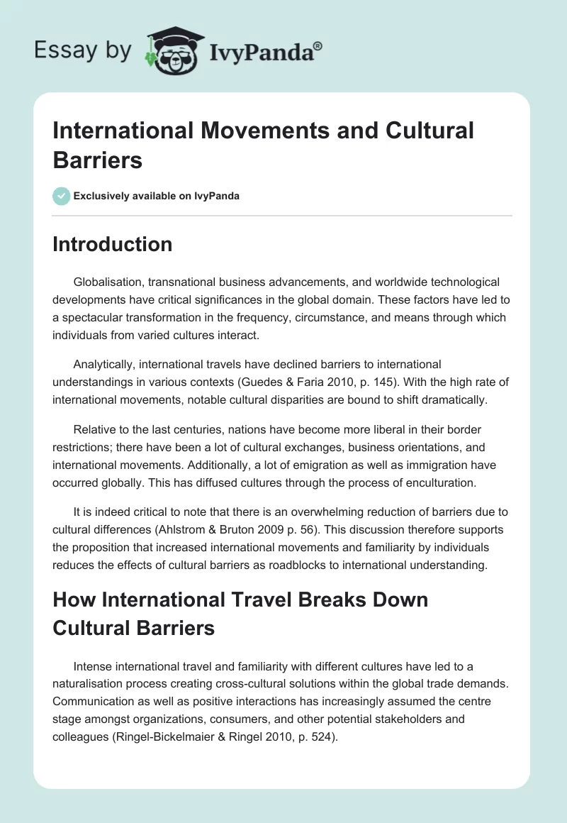 International Movements and Cultural Barriers. Page 1