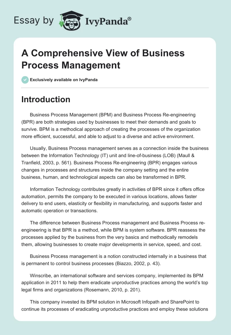 A Comprehensive View of Business Process Management. Page 1