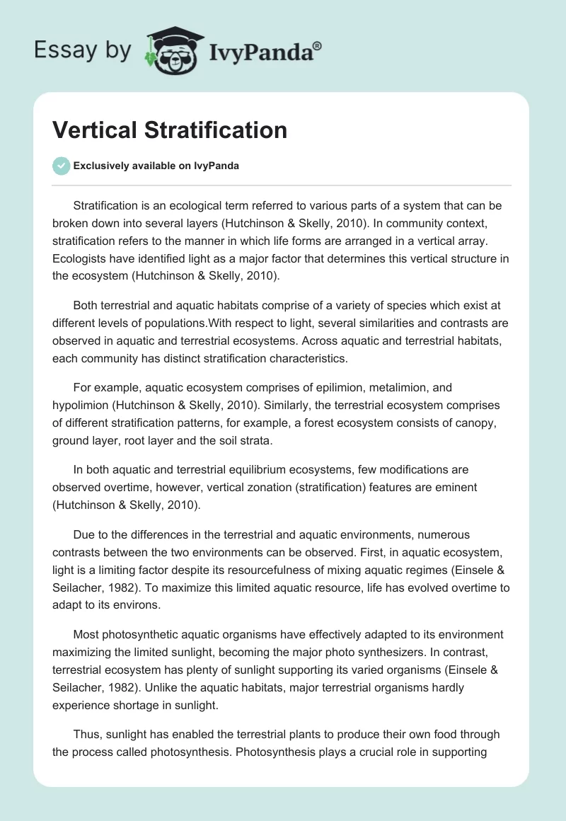 Vertical Stratification. Page 1