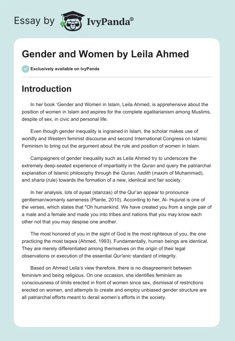Gender and Women by Leila Ahmed. Page 1