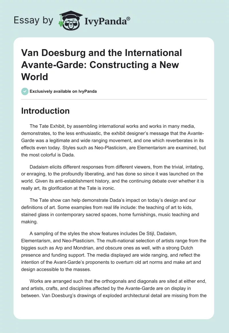 Van Doesburg and the International Avante-Garde: Constructing a New World. Page 1