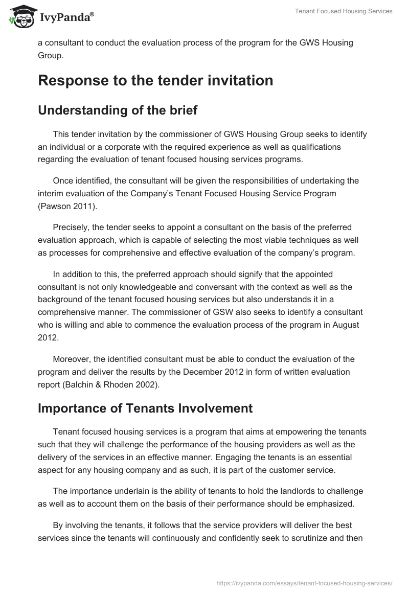 Tenant Focused Housing Services. Page 2