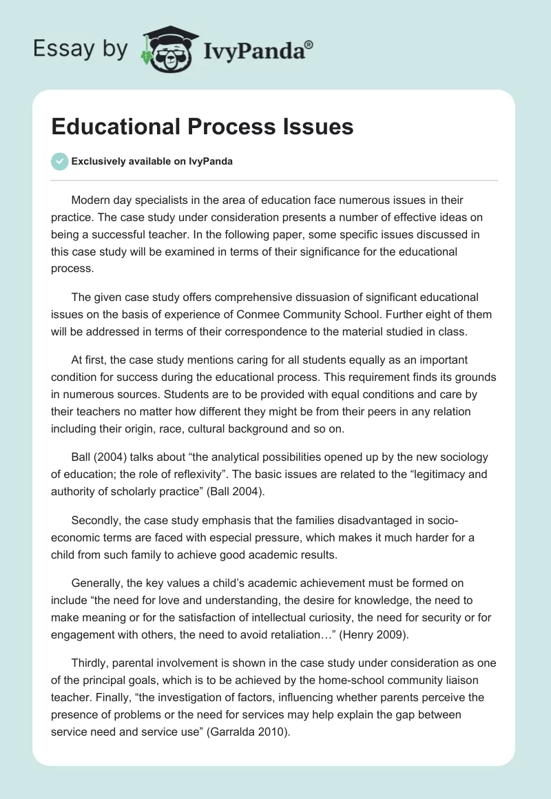 Educational Process Issues. Page 1