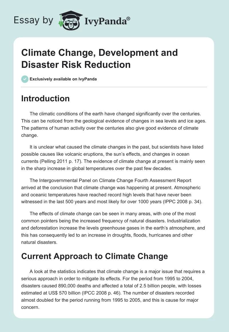 Climate Change, Development and Disaster Risk Reduction. Page 1