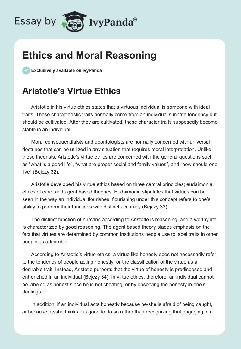 Ethics and Moral Reasoning. Page 1