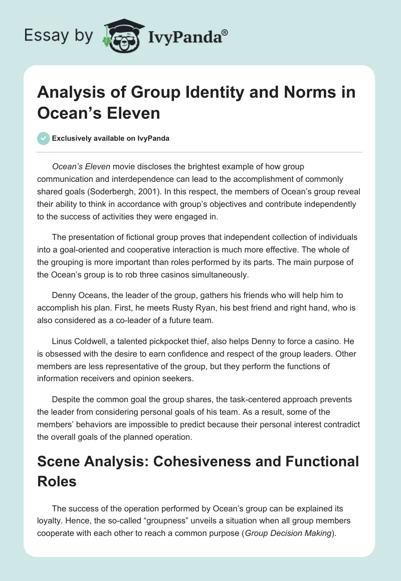 Analysis of Group Identity and Norms in Ocean’s Eleven. Page 1