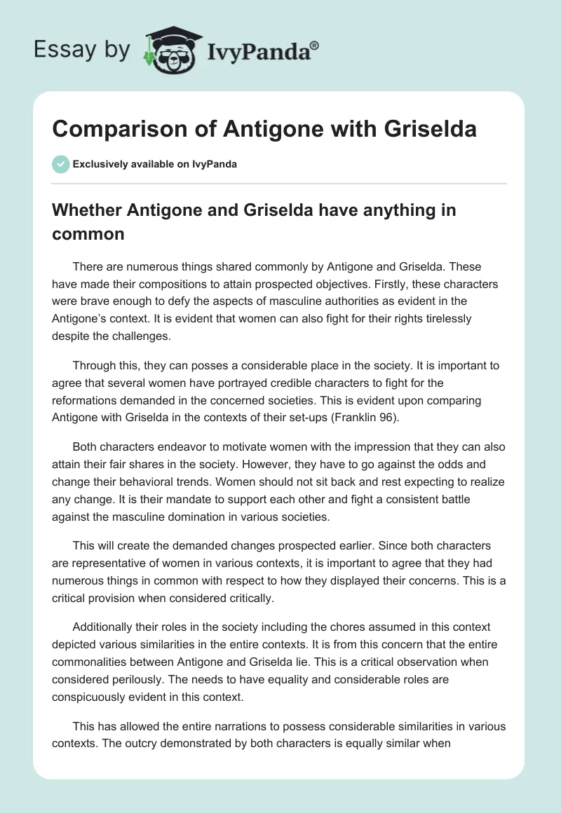 Comparison of Antigone With Griselda. Page 1