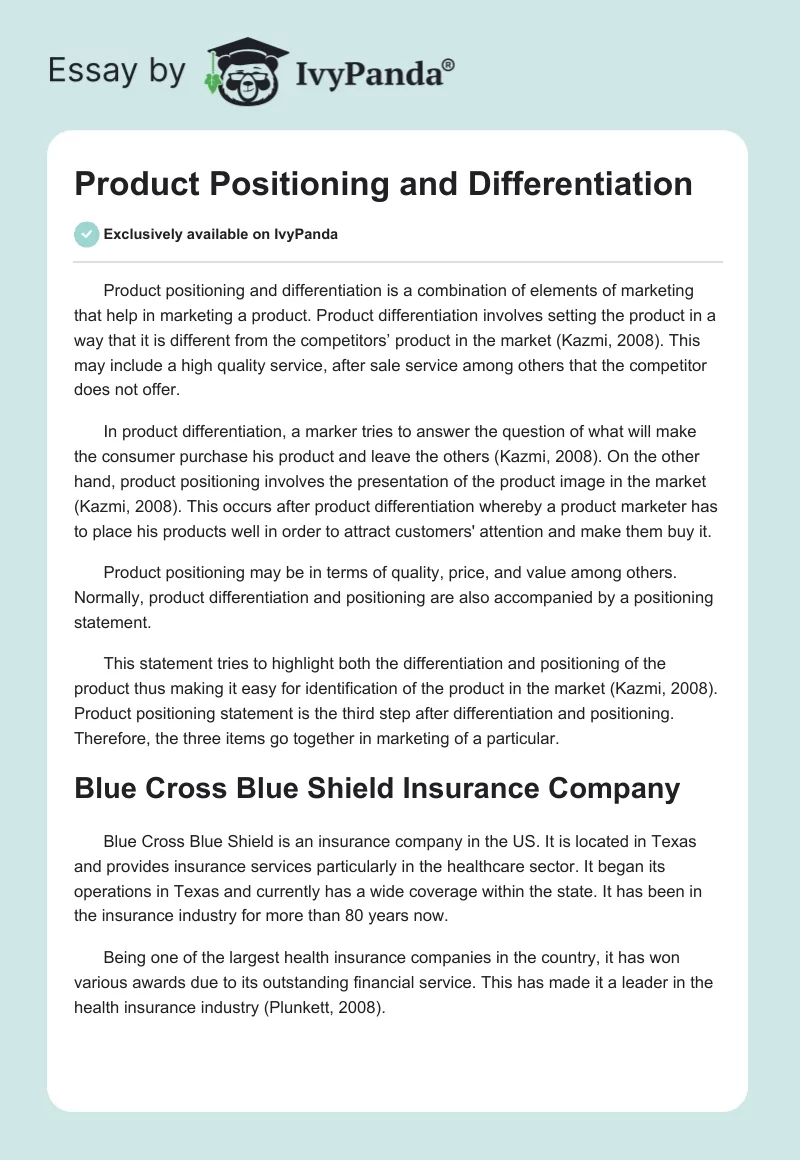 Product Positioning and Differentiation. Page 1