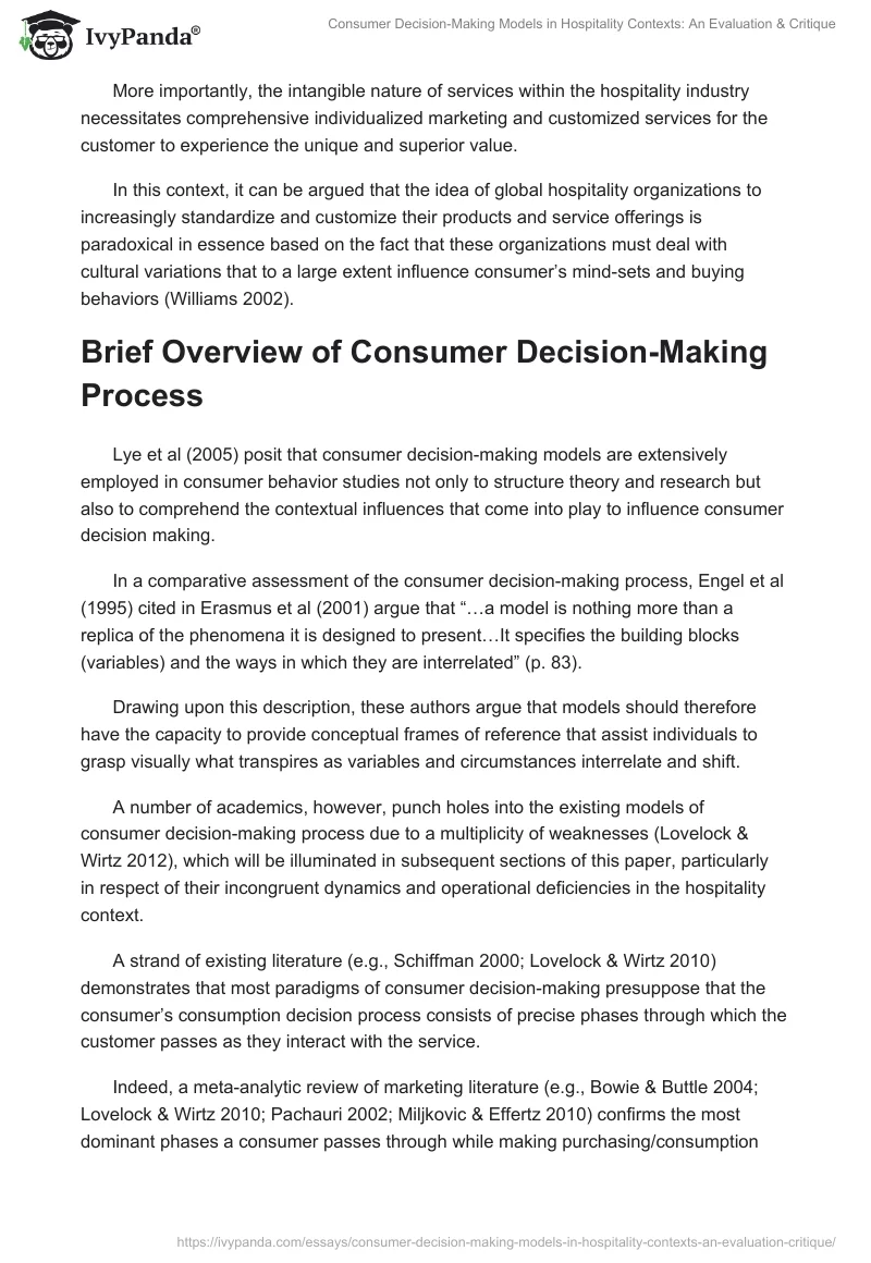 Consumer Decision-Making Models in Hospitality Contexts: An Evaluation & Critique. Page 5