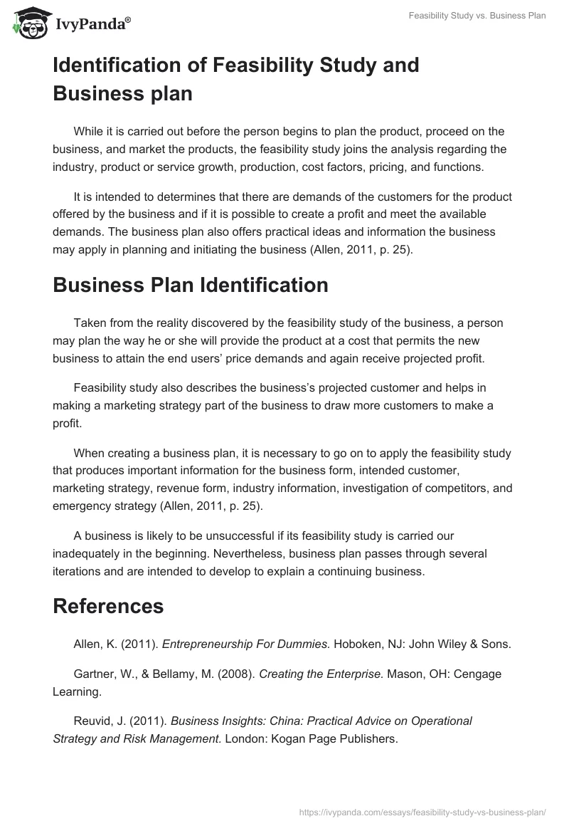 Feasibility Study vs. Business Plan. Page 3