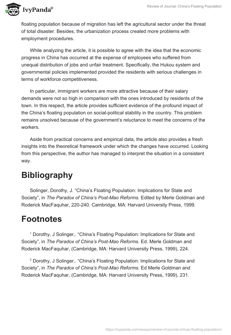 Review of Journal: China’s Floating Population. Page 2