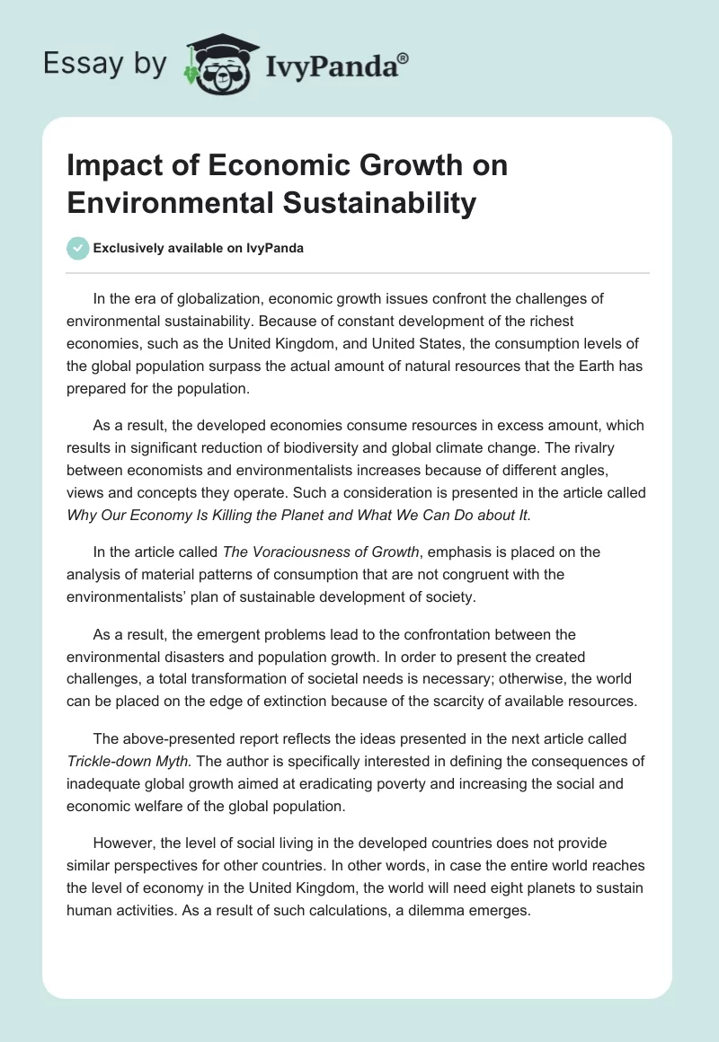 Impact of Economic Growth on Environmental Sustainability. Page 1